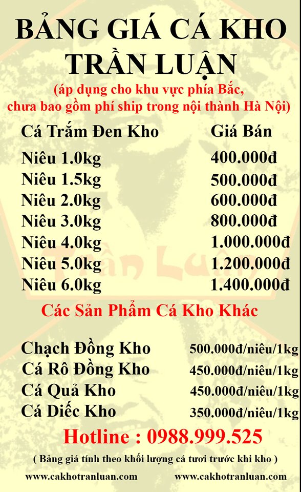 báo giá cá kho làng Vũ Đại tại Hà Nội